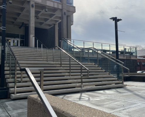 Side view of outdoor railing in university setting